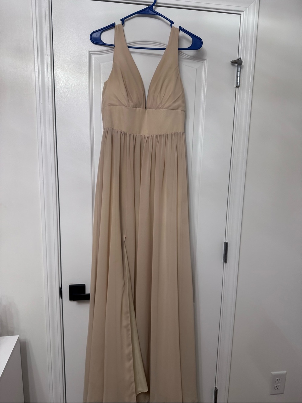 JJs House Beige V-Neck Chiffon Maxi Dress